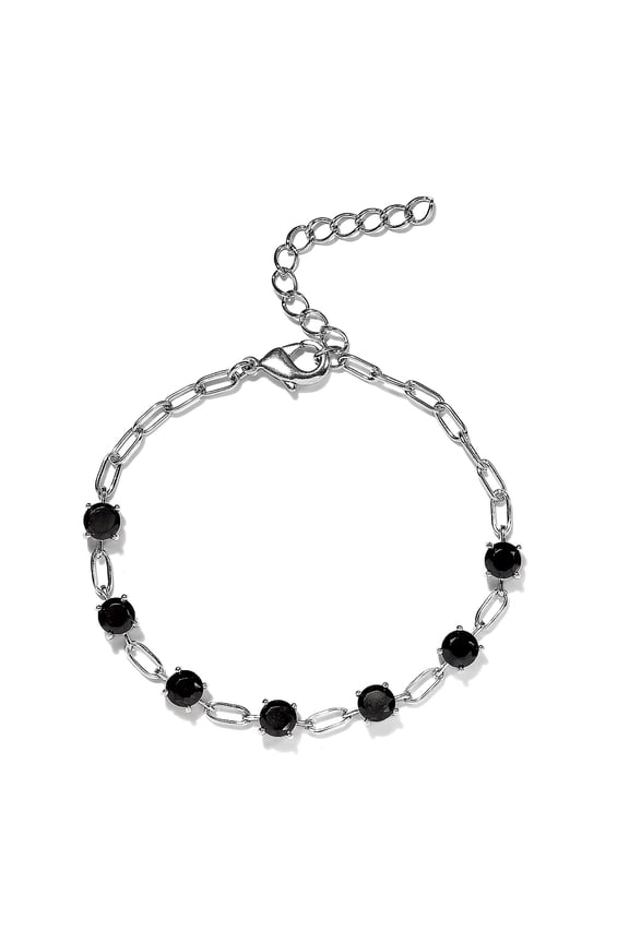 Black Spinel Platinum Plated Bracelet for Women Jewelry Size 6.5" Ct 3.16 Birthday Christmas Gifts for Women