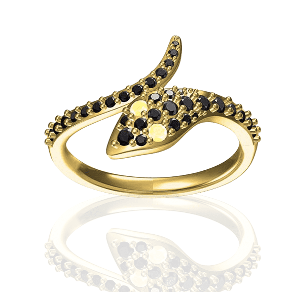 Black Spinel Serpent Snake 18K Yellow Gold over Silver Ring For Women August Birthstone Yellow Sapphire Dainity Wrap Ring