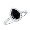 thumbnail image 1 of Rosec Jewels Real Black Spinel Teardrop Engagement Ring with Halo - Black Spinel Diamond Ring - 0.6 Ct - AAA Quality, 10K White Gold, US 6.00, 1 of 9