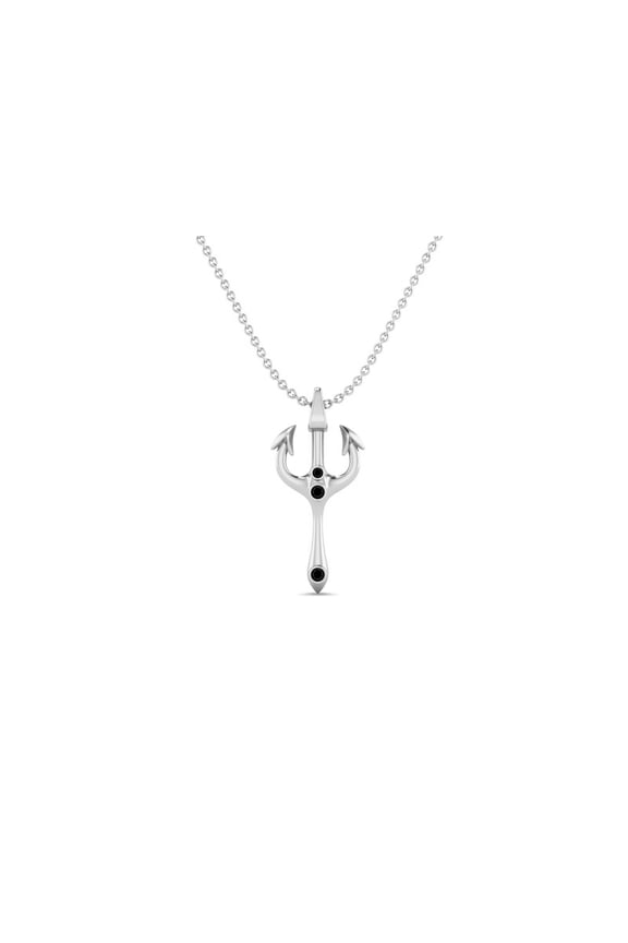 Black Spinel Trident of Poseidon Greek Mythology Necklace 925 Sterling Silver