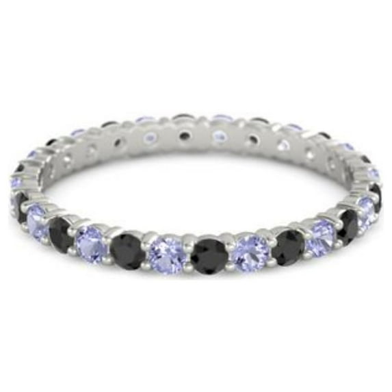Black Spinel With Iolite Round 2.50 MM Eternity 925 Sterling Silver Women Stacking Ring Size US- 9