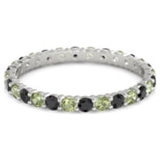 Black Spinel With Peridot Round 2.50 MM Eternity 925 Sterling Silver Women Stacking Ring Size US- 7