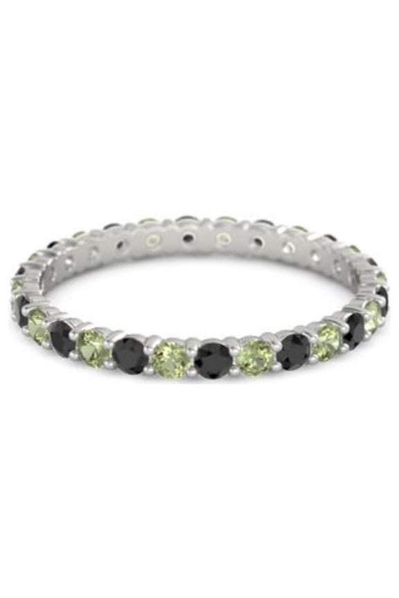 Black Spinel With Peridot Round 2.50 MM Eternity 925 Sterling Silver Women Stacking Ring