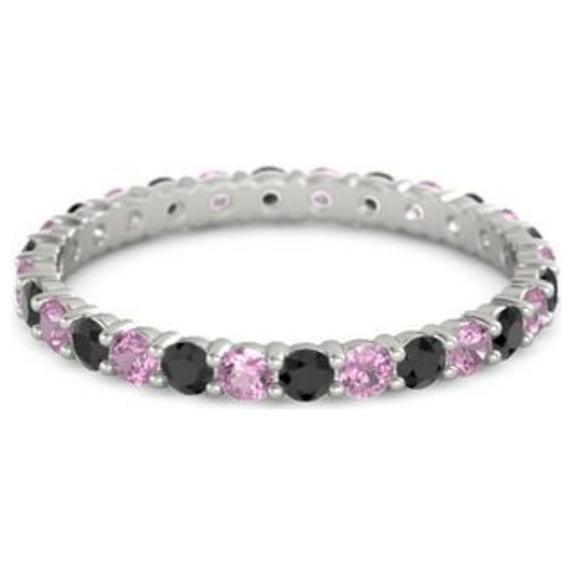 Black Spinel With Pink Spinel Round 2.50 MM Eternity 925 Sterling Silver Women Stacking Ring