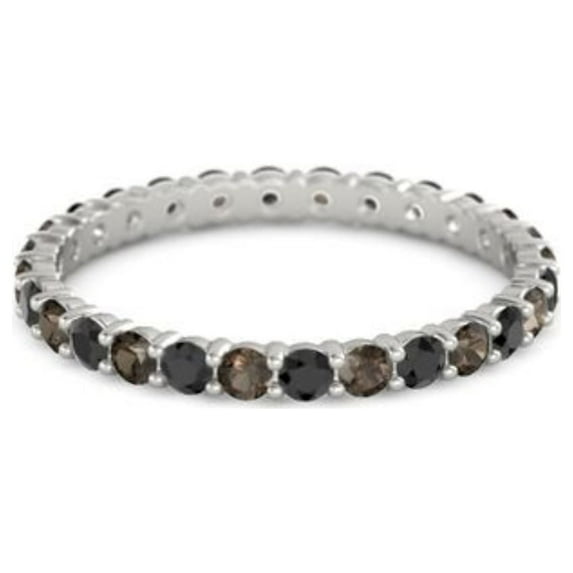 Black Spinel With Smoky Quartz Round 2.50 MM Eternity 925 Sterling Silver Women Stacking Ring