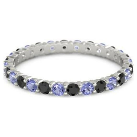 Black Spinel With Tanzanite Round 2.50 MM Eternity 925 Sterling Silver Women Stacking Ring Size US- 5.5