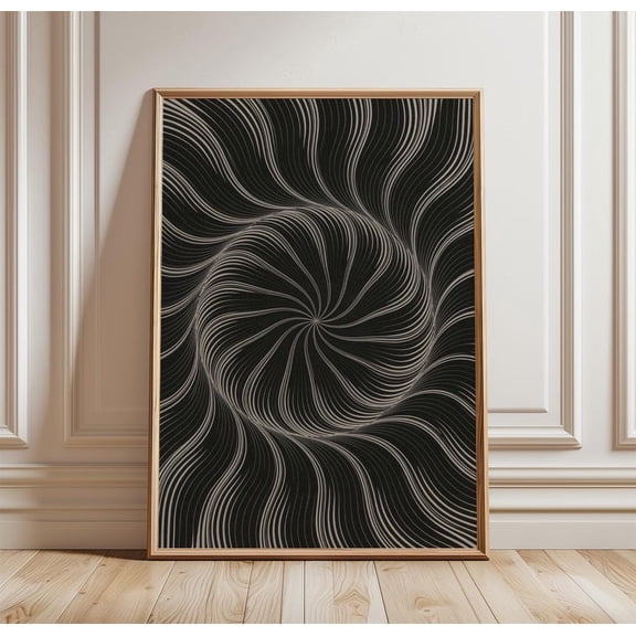 Black Spiral Abstract Monochrome Line Modern Optical Wall Art Unframed Paper Print