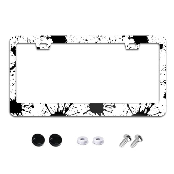 Black Splashes License Plate Frames for Women Men Car Plate Holder Cover Metal Tag Aluminum Car Accessories Front Rear Plate Decor