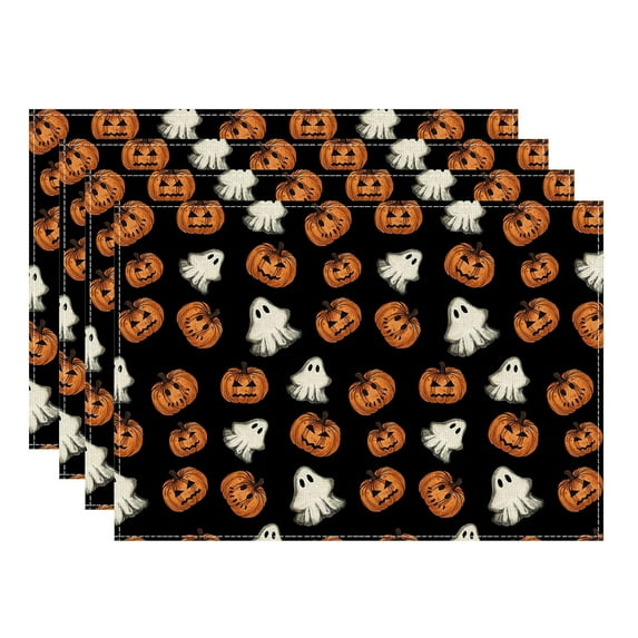 Black Spooky Ghost Pumpkin Halloween Placemats Set of 4 Table Mats for Party Home Kitchen Dining Table Decorations 12x18 Inch