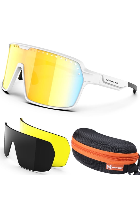 Black Sport Cycling Glasses for Men and Women, Big Frame Sunglasses with 3 Interchangeable Polarized Lenses, UV400 Protection for Running, Hiking and Outdoor Sports