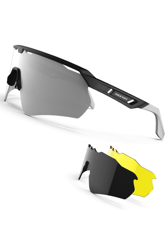 Black Sport Cycling Glasses for Men and Women, Big Frame Sunglasses with 3 Interchangeable Polarized Lenses, UV400 Protection for Running, Hiking and Outdoor Sports