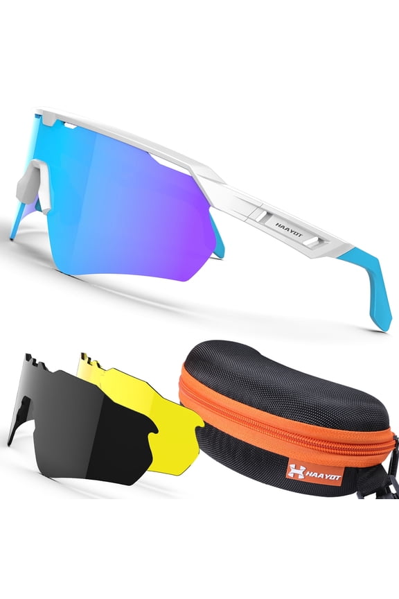 Black Sport Cycling Glasses for Men and Women, Big Frame Sunglasses with 3 Interchangeable Polarized Lenses, UV400 Protection for Running, Hiking and Outdoor Sports