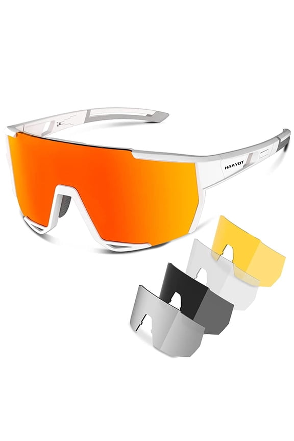 Black Sport Cycling Glasses for Men and Women, Big Frame Sunglasses with 5 Interchangeable Polarized Lenses, UV400 Protection for Running, Hiking and Outdoor Sports