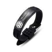 Black Sport Silicone Medical Bracelets Adjustable Waterproof Medical ID Alert Bracelets for Men Women Blood thinner
