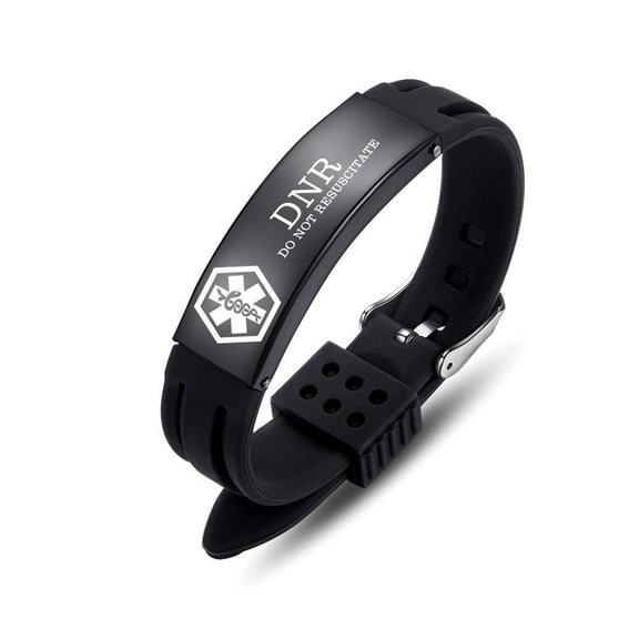 Black Sport Silicone Medical Bracelets Adjustable Waterproof Medical ID Alert Bracelets for Men Women DNR