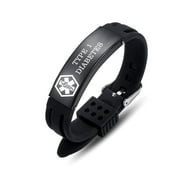 Black Sport Silicone Medical Bracelets Adjustable Waterproof Medical ID Alert Bracelets for Men Women Type 1 diabetes