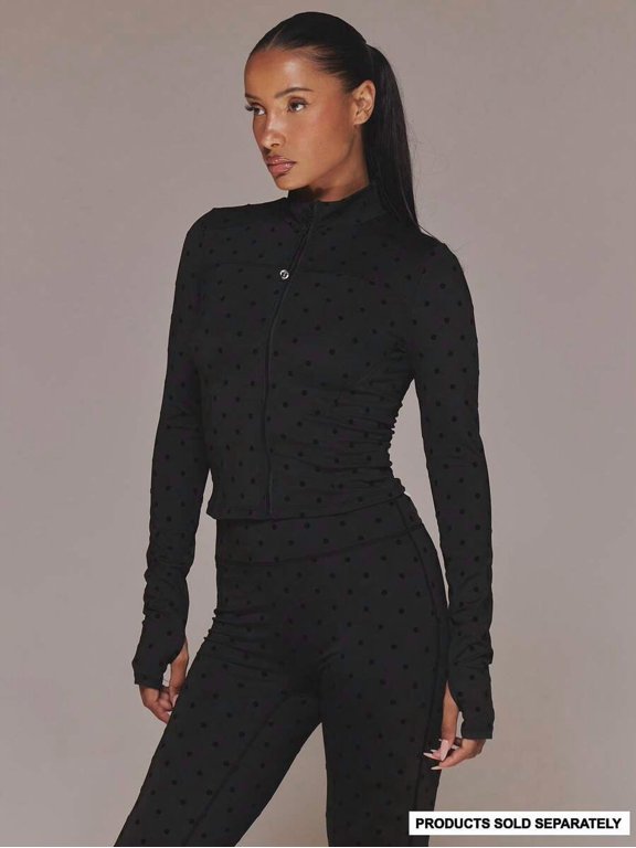 Black Sport Zip Through BBL Velour Polka Dot Active Jacket Only