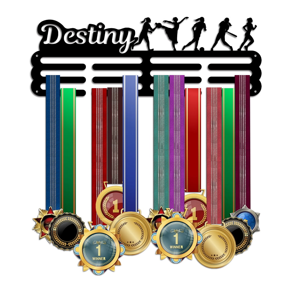 Black Sports Medal Hanger Display Women's Sports Medal Hook 4 Lines Sport Award Rack Wall Mount Metal Frame