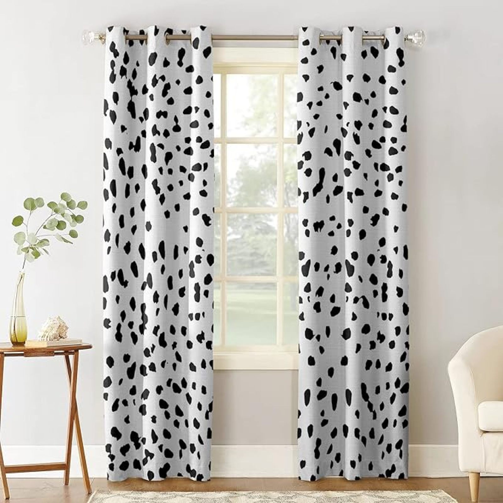 Black Spots Blackout Curtains, White Background Print Window Curtains ...