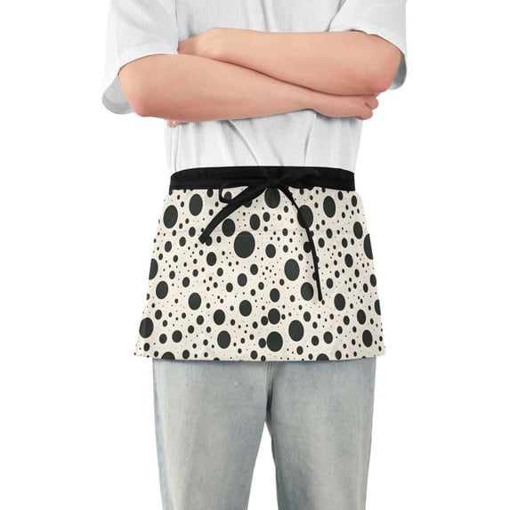 Black Spots Server Apron with 3 Pockets Waterproof Waitress Waist Short Apron for Man Woman 12 Inches