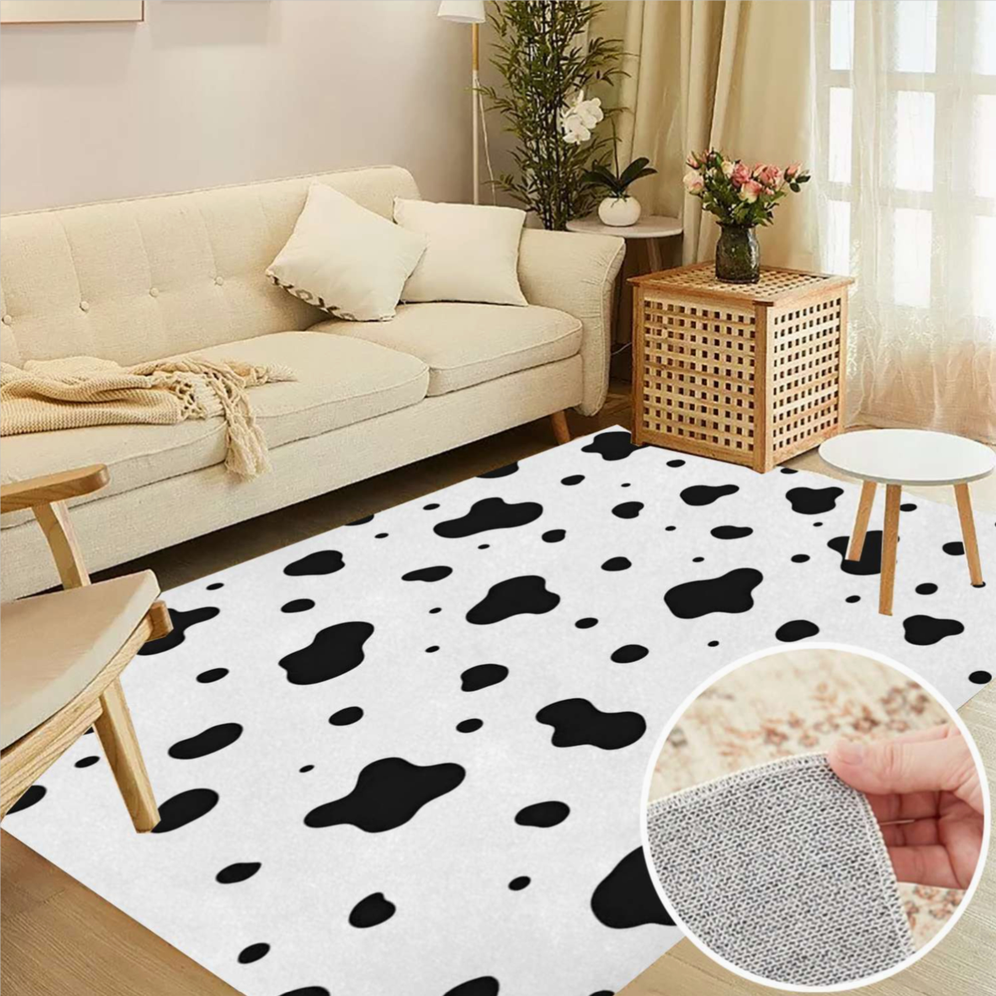 Black Spots Soft Large Area Rugs Washable Rug With Non-Slip Backing ...