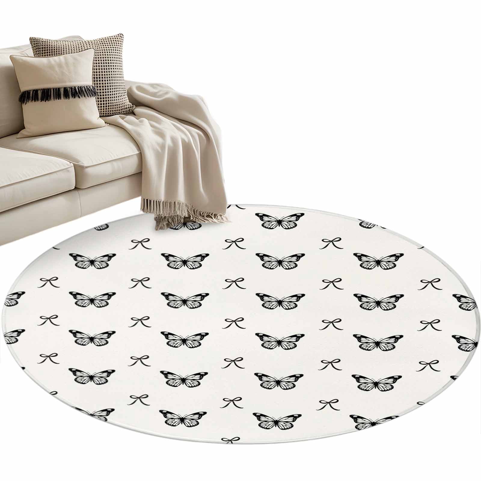 Bow Rug Runner Black Spring Butterfly Round Area Rugs Collection 3', Bow Knot Non Slip ...