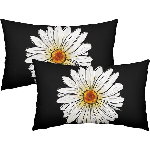 Black Spring Daisy Lumbar Pillow Covers 12x20 Set of 2 Cute Floral Summer Outdoor Decorative Throw Pillows Farmhouse Flower Pillowcases Linen Rectangle Cushion Case Decor for Home Sofa Couch Bed