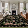 thumbnail image 1 of Black Spring Floral Area Rugs 5'x7', Small Throw Rugs for Laundry Room Playroom, Elegant Pastoral Flowers Birds Retro Art Indoor Outdoor Rug Non-Slip Low Pile Carpet Runner Reversible Floor Mats, 1 of 8