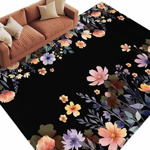 Spring Floral Rugs Black Spring Floral Area Rugs Collection 5'x7', Elegant Flowers ...