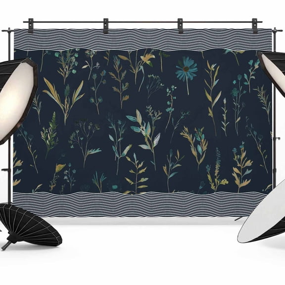 Black Spring Floral Backdrop for Photoshoot,Photography Photo Studio Background Wall Backdrop,Watercolor Botanical Flower Striped Back Drop Banner Panel for Portraits Wedding Live Streaming 8x6Ft