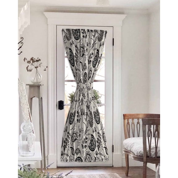 Black Spring Floral Blackout Door Curtains for French, Glass,Front, Back, Patio Door, Summer Botanical Farmhouse Vintage Thermal Insulated Rod Pocket Window Curtain Drapes With Tiebacks 25"x72"