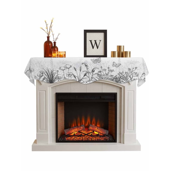 Black Spring Floral Fireplace Mantel Scarf Cover 70"Wx17"L,Fireplace Mantel Shelf Top Runner,Summer Botanical Butterfly Modern Mantle Dresser Scarves Table Runner for Holiday Party Living Room Decor