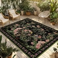 thumbnail image 1 of Black Spring Floral Outdoor Rug for Patio/Deck/Porch, Non-Slip Large Area Rug 3 x 5 Ft, Elegant Pastoral Flowers Birds Retro Art Indoor Outdoor Rugs Washable Area Rugs, Camping Rug Carpet Runner, 1 of 8