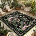 thumbnail image 1 of Black Spring Floral Outdoor Rug for Patio/Deck/Porch, Non-Slip Large Area Rug 6 x 9 Ft, Elegant Pastoral Flowers Birds Watercolor Indoor Outdoor Rugs Washable Area Rugs, Camping Rug Carpet Runner, 1 of 8