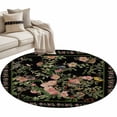 thumbnail image 1 of Black Spring Floral Round Area Rugs Collection 3', Elegant Pastoral Flowers Birds Retro Art Non Slip Indoor Circular Throw Runner Rug Floor Mat Carpet for Living Room Dining Table Bedroom Nursery, 1 of 9