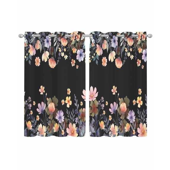 Black Spring Floral Sheer Curtains 54 Inch Length 2 Panels Set for Living Room/Bedroom, Elegant Flowers Farmhouse Botanical Kitchen Curtains Grommet Semi-Sheer Curtains Window Treatments 42"x54"x2