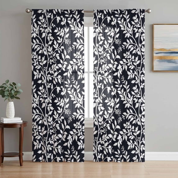 Black Spring Floral Sheer Curtains 63 Inch Length 2 Panels Set Window Treatments, Farmhouse Flowers Elegant Pastoral Rod Pocket Semi Curtains for Living Room/Bedroom/Kitchen Décor, 104"W x 63"L