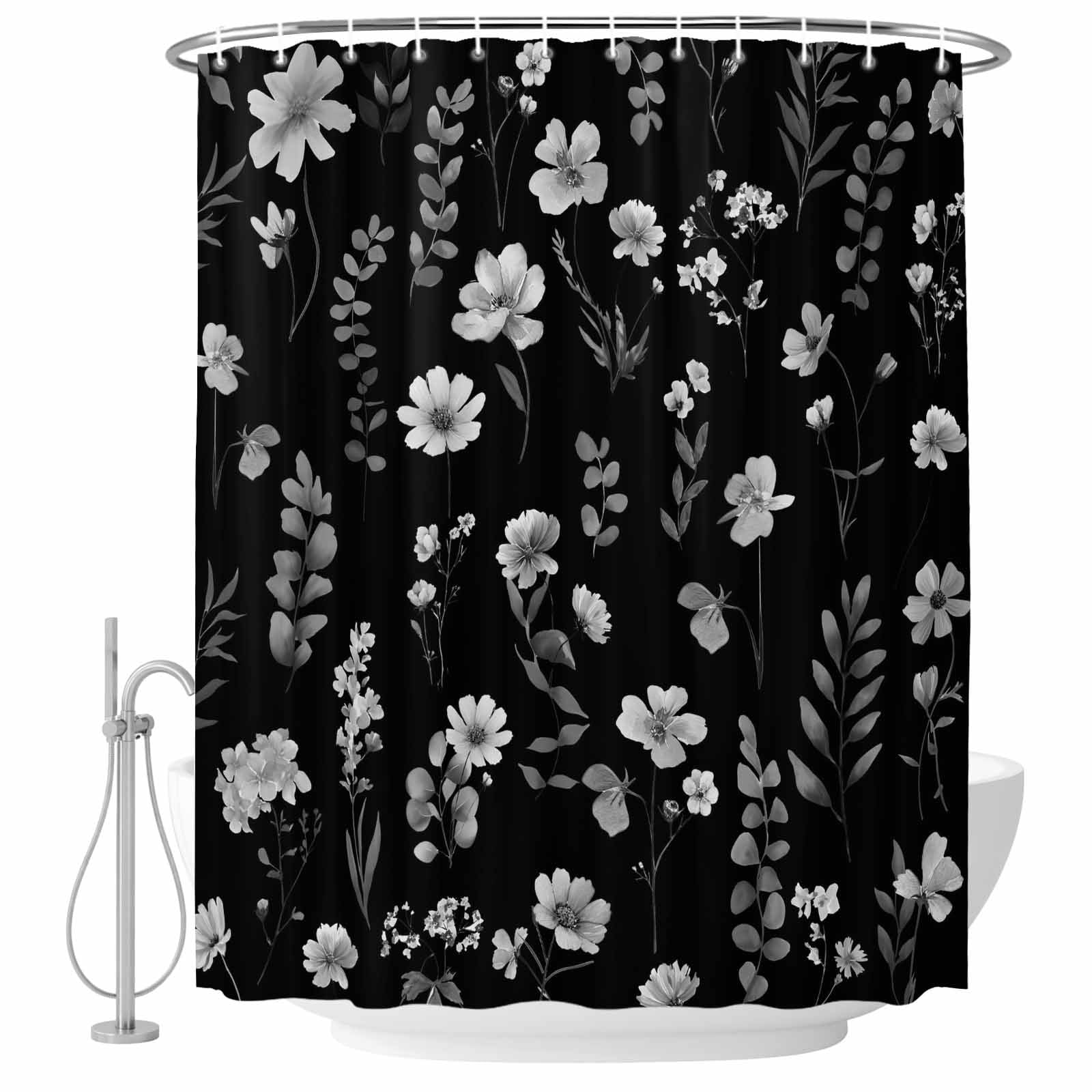 Black Floral Shower Curtain