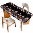 thumbnail image 1 of Black Spring Floral Table Cloths for 8 Foot Rectangle Tables, Elegant Flowers Farmhouse Botanical Patio Waterproof Elastic Fitted Tablecloths, Washable Rectangular Table Cover for Camping, 1 of 8