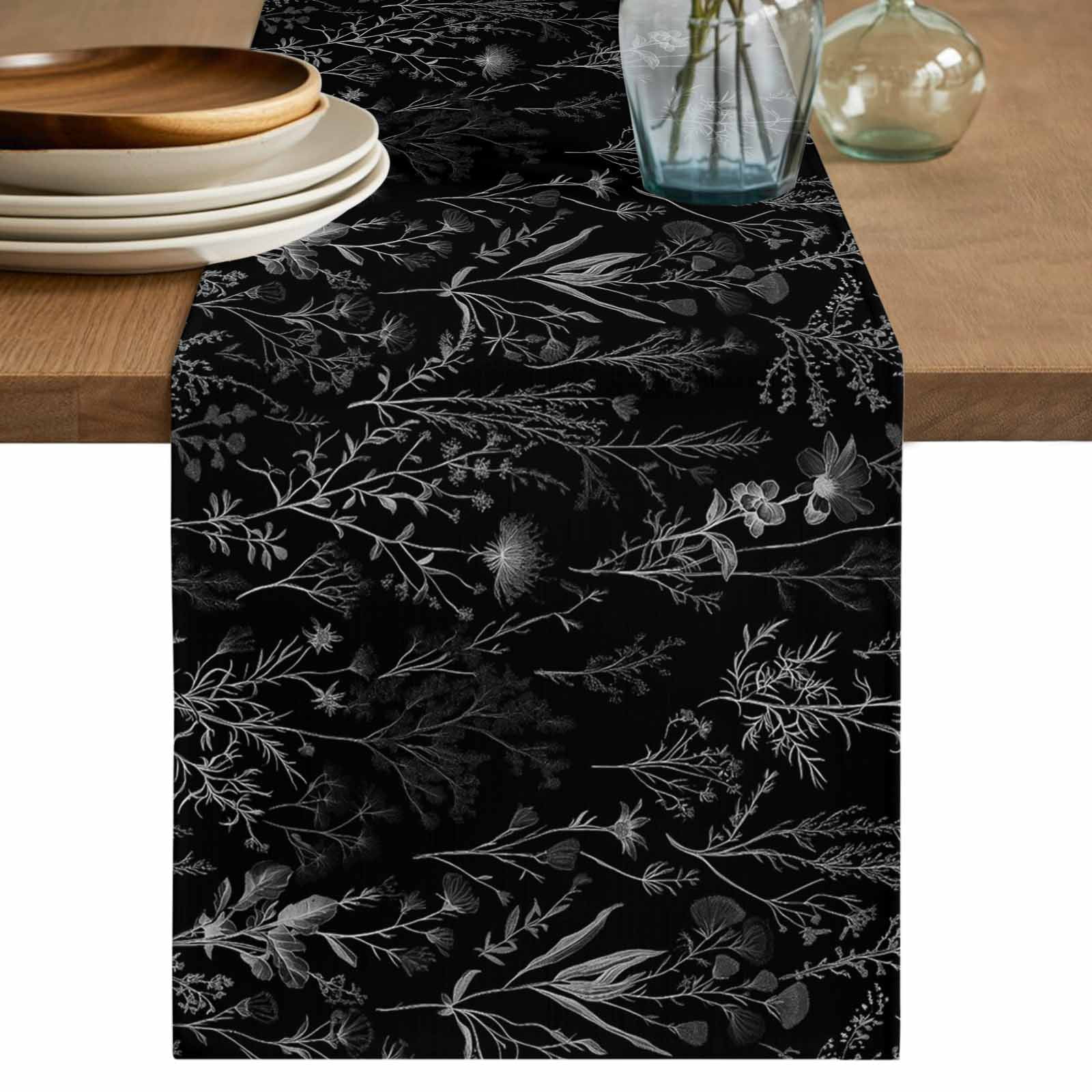 Black Spring Floral Table Runner 120 Inches Long,Vintage Botanical ...