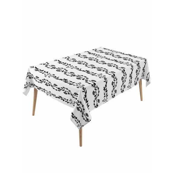 Black Spring Leaves Table Cloth, Waterproof Tablecloth for Rectangle Tables, Pastoral Botanical Striped Flowers Reusable Washable Fabric Table Cover for Restaurant Kitchen Dining Tables 54"x108"