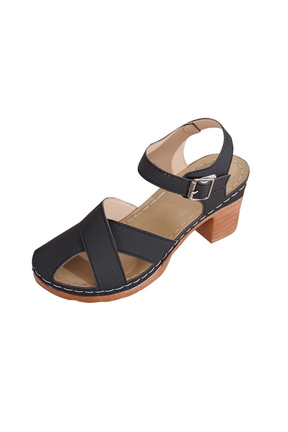 Black Spring Summer Ladies Sandals Buckle Metal Design Versatile