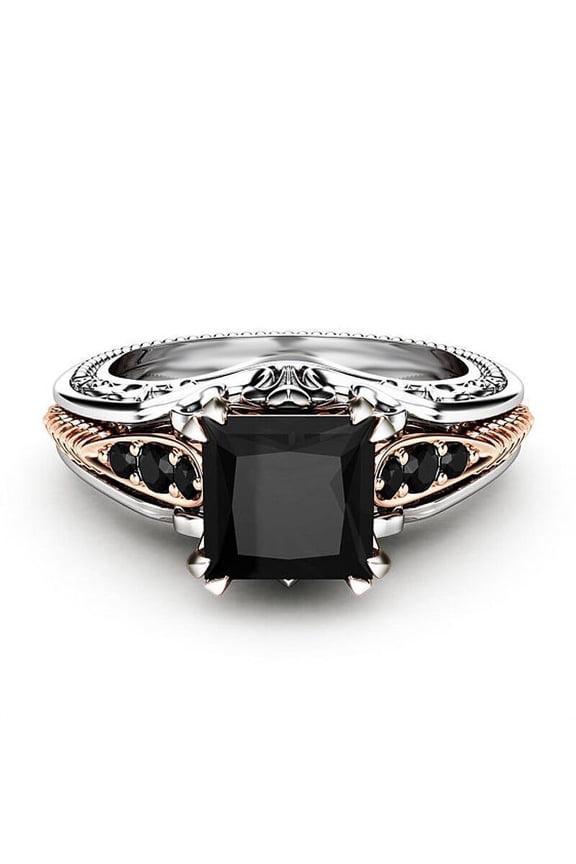 Black Square Diamond Princess Ring Engagement Wedding Band Ring for Women