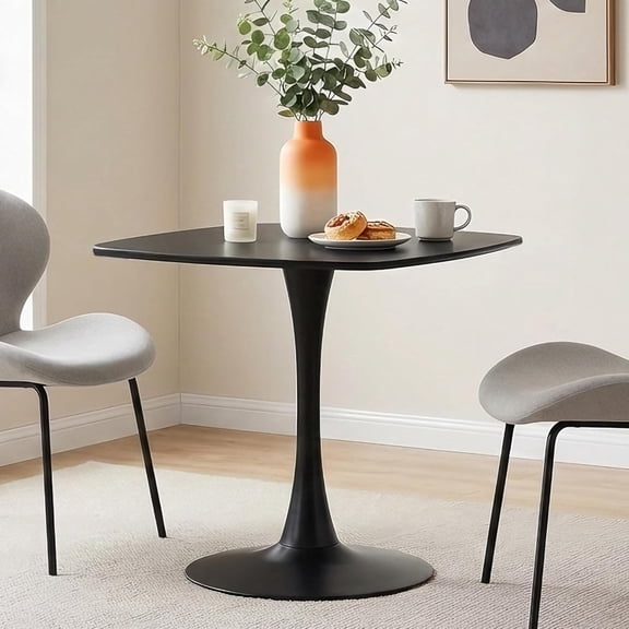 Black Square Dining Table,31.5" Tulip Table with Metal Pedestal,15-Minute Quick Assembly,Mid Century Modern Leisure Table for Kitchen Small Places Cafe (Black)