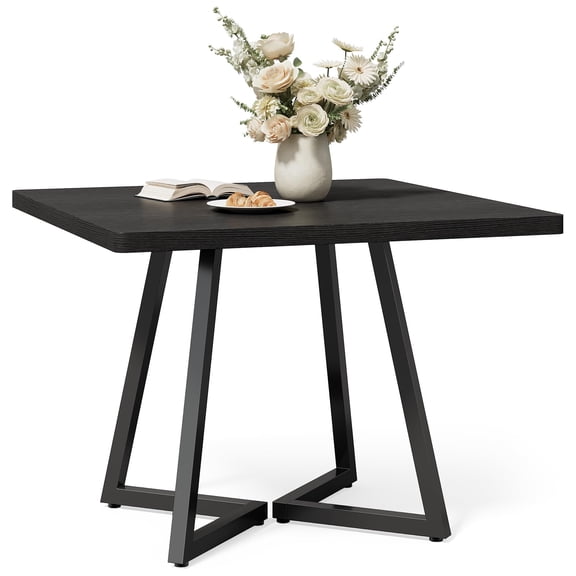 Black Square Dining Table With Metal Legs, 31.5 Inch Modern Cafe Style