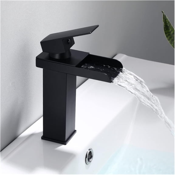 Black Square Elbow Waterfall hot and Cold Water Toilet washbasin Mixer Brass Bathroom Single Hole Sink Faucet