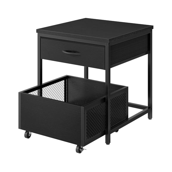 Black Square End Table With Drawer And Mobile Storage Cart