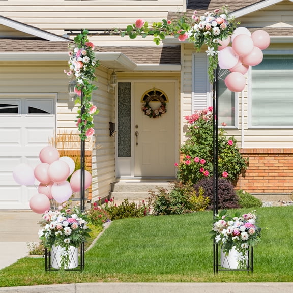 Black Square Garden Arch Trellis with Planter Boxes Metal Plant Support Frame for Climbing Vines, Outdoor Decor & Events