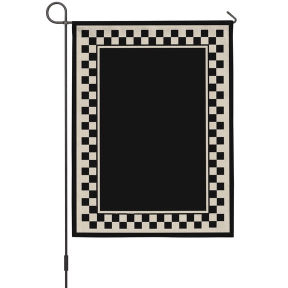 Black Square House Flags For Outdoor, Graphic Retro Black Khaki Checkered Border Small Double Side Yard Flags Weather Proof House Decor for Lawn Outside Holiday 28 x 40 Inches
