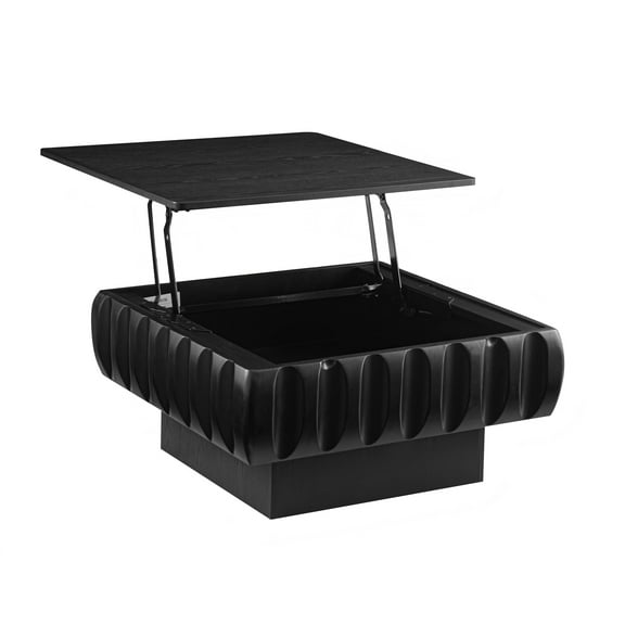 Black Square Lift-Top Coffee Table: Solid Poplar Wood Frame, Ash Veneer, Hidden Storage & Workspace; 31" Modern Minimalist Living Room Furniture